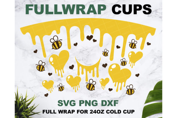 Bee Heart Honey Drip 24oz Cup Graphics and Print Templates