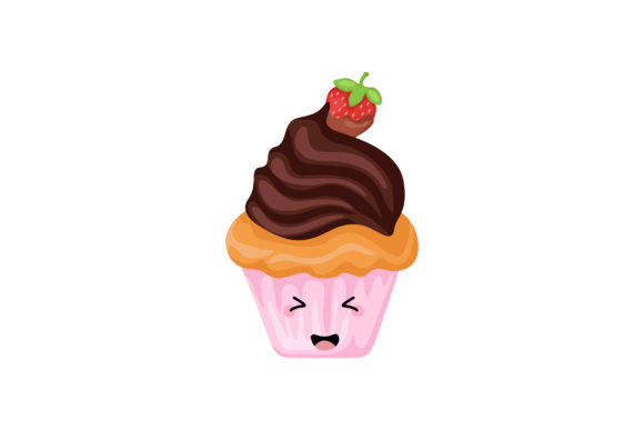 Chocolate Cupcake Kawaii Illustration Graphics