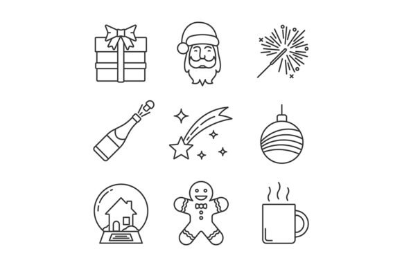 Christmas and New Year Linear Icons Set