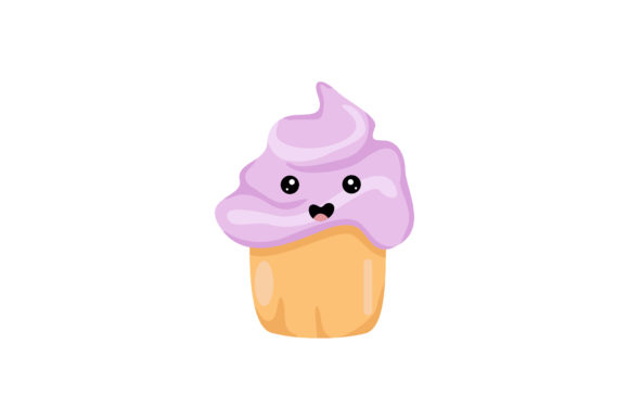 Delicious Sweet Purple Cupcake Kawaii Graphics