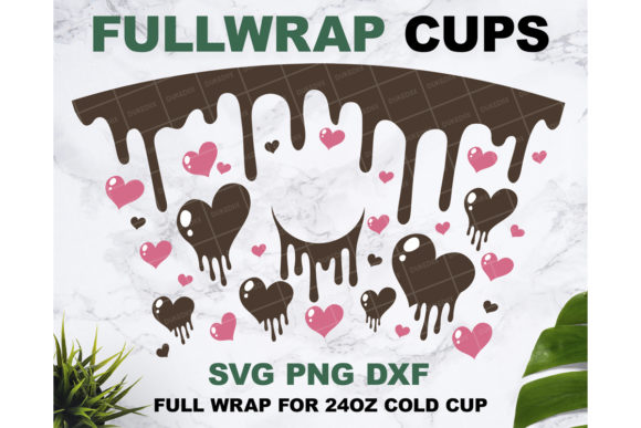 Heart Chocolate Drip 24oz Cup Graphics and Print Templates