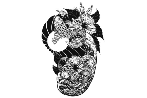 Koi Fish with Flower Tattoo: Graphics for Editorial & Web Design