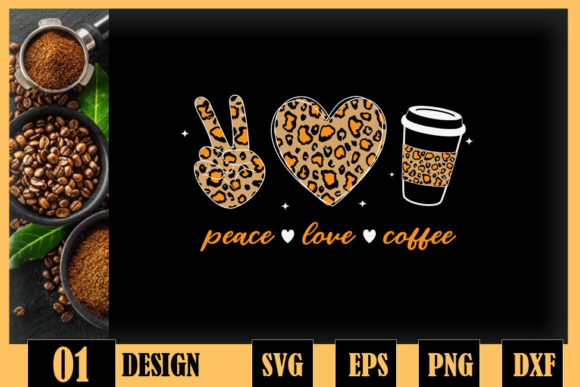 Leopard Peace Love Coffee Lovers Hippie Graphics & Crafts