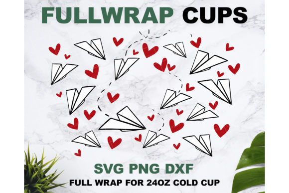 Paper Plane Heart 24oz Cup Graphics and Print Templates