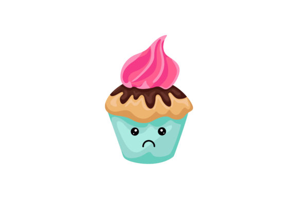 Sad Cupcake with Pink Cream Kawaii: Graphics & Illustrations for Whimsical Design