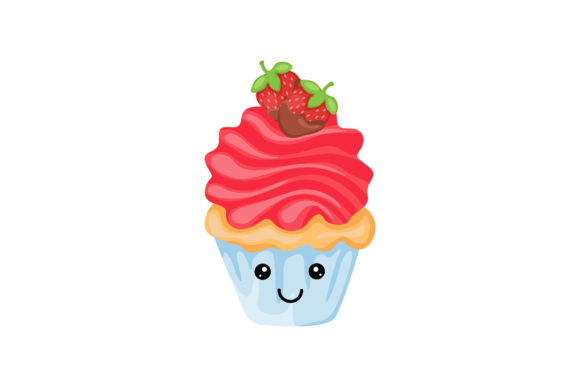 Smile Cupcake with Red Cream Kawaii: Graphics & Illustrations