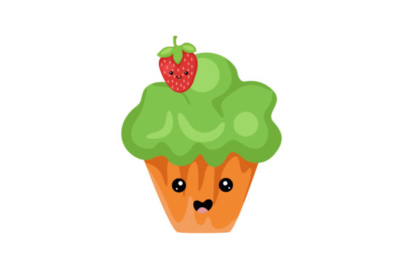 Sweet Cute Green Tea Cupcake Kawaii Graphics