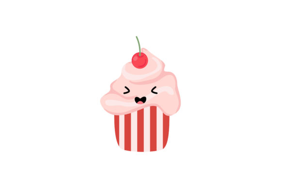 Yummy Pinky Cupcake with Cherry Kawaii: Graphics and Illustrations for Branding